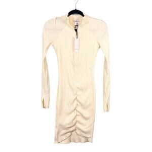 Staple & Hue Women's Cream Ruched Long Sleeve Knit Bodycon Mini Dress Small NWT